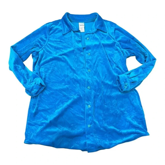 Roaman’s Blue Velvet Button Down Overshirt L - Picture 1 of 4